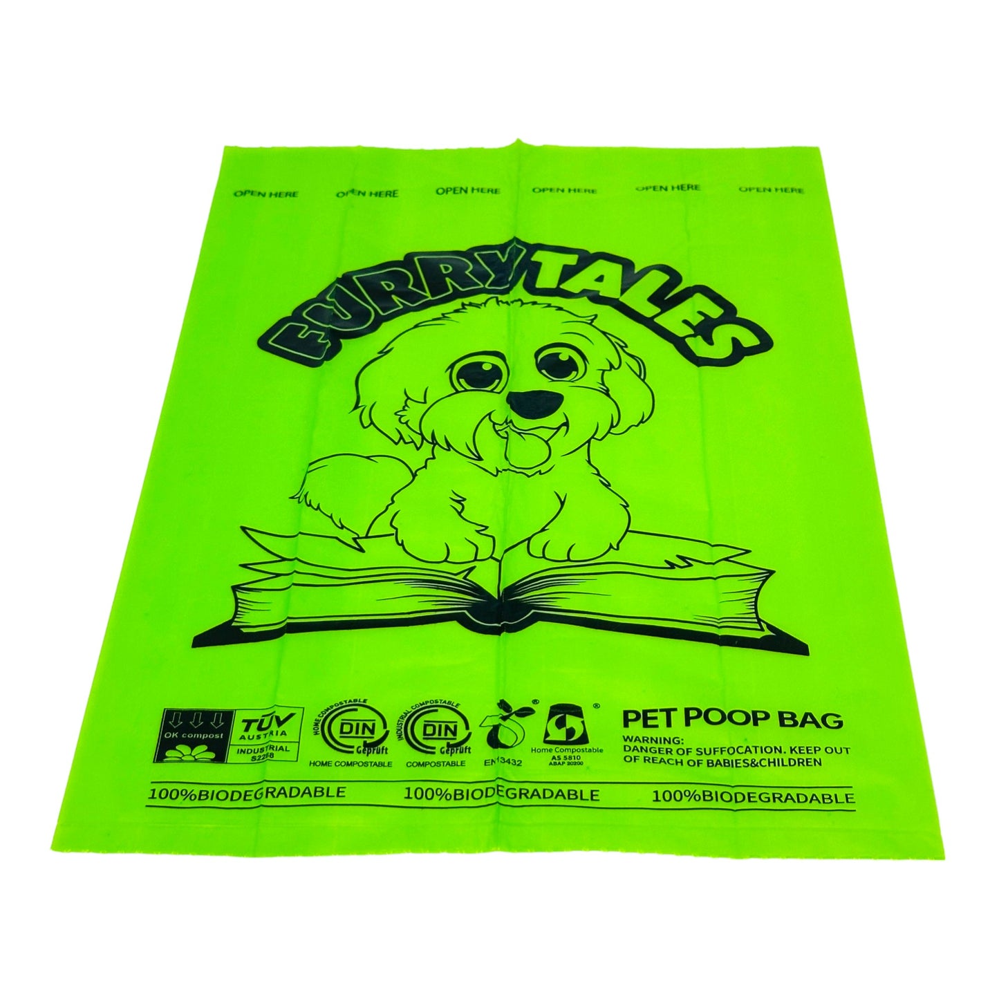 Furry Tales Compostable dog poop bag open