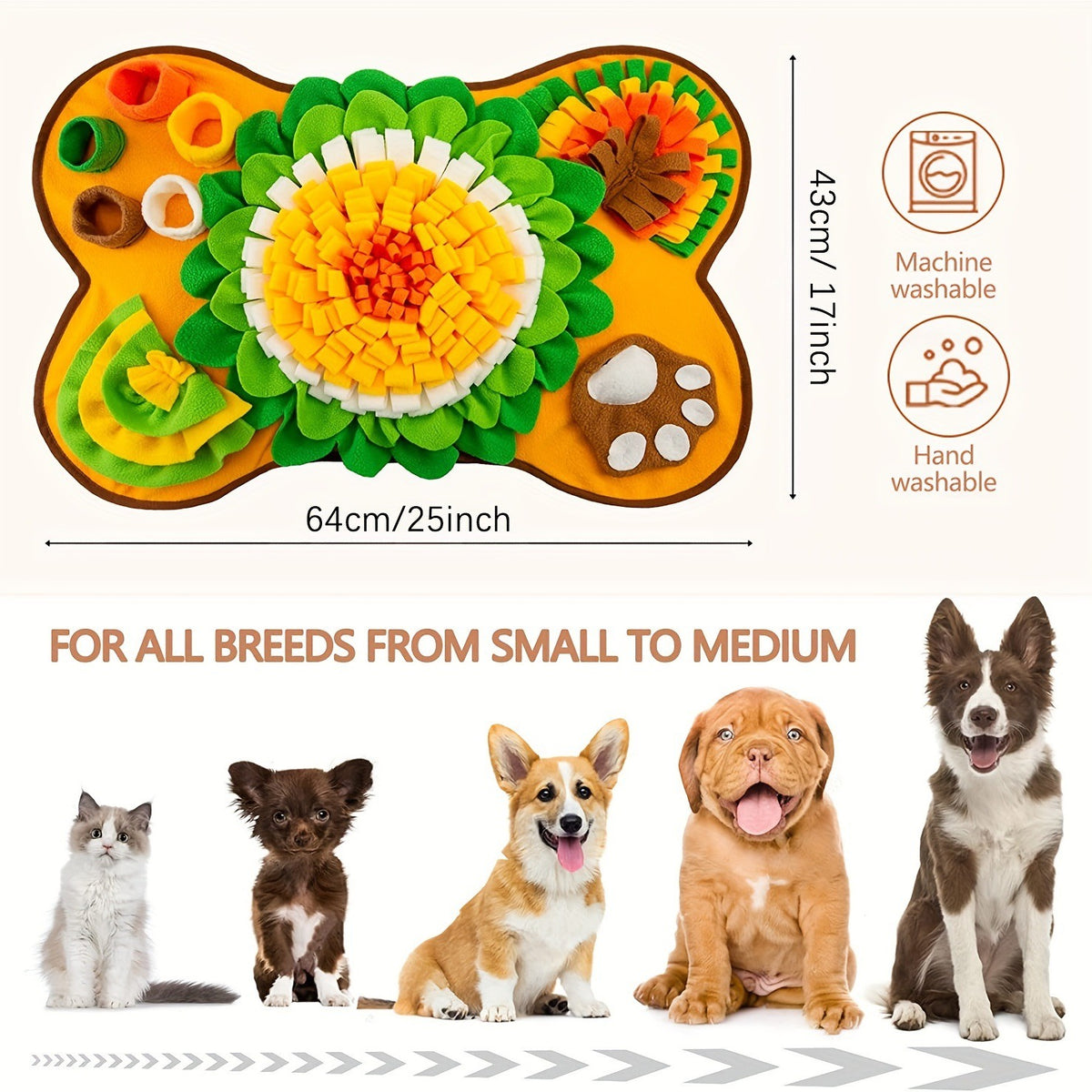 Washable Pet Sniffing Mat – Fun Food Hiding Puzzle for Dogs and Cats