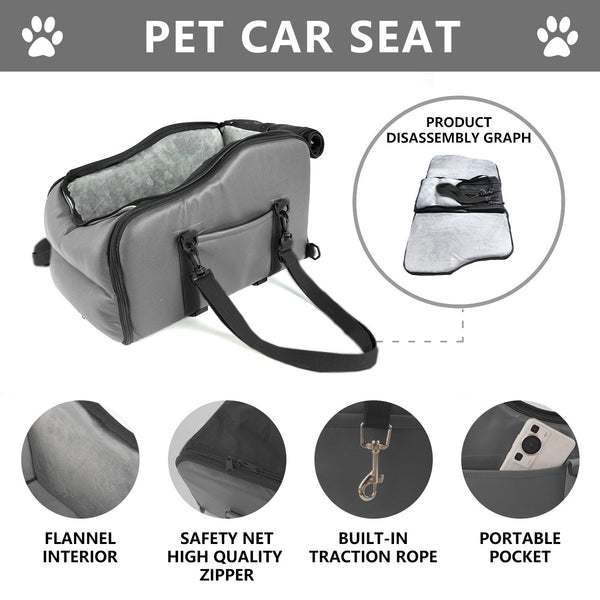 Side view of the portable pet car seat attached to console