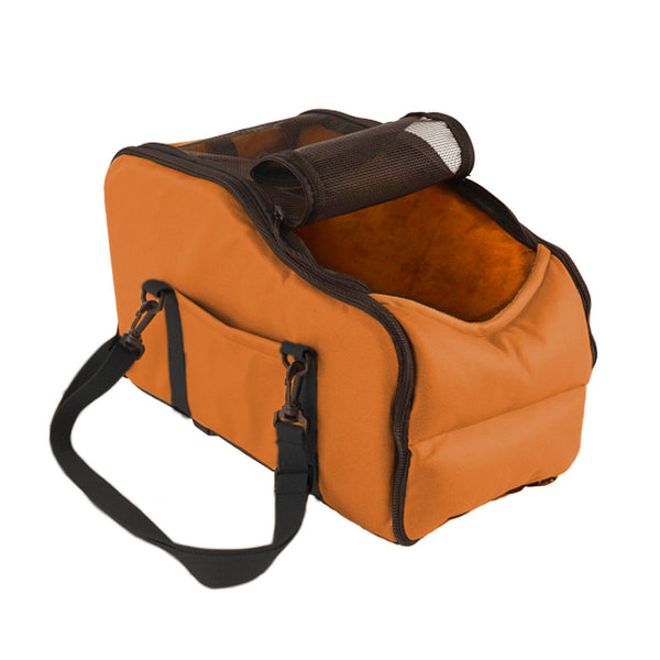 Portable pet travel bed with adjustable safety strap